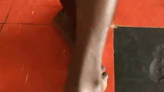 Skinny Dark Skinned Chick Foot Models with Sexy Soles From Behind
