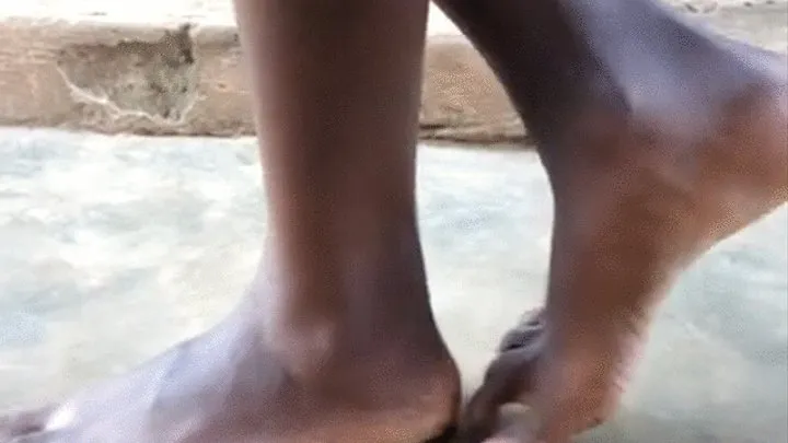 Scrawny Sak Village Chick Foot Models, Crosses Oily Soles & Puts 1 On Top of Other