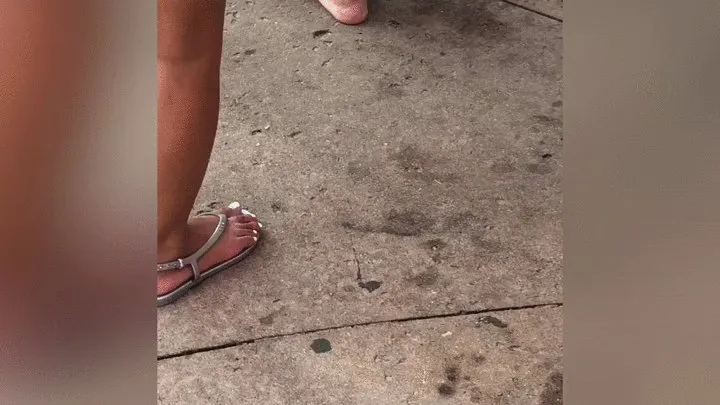 Compilation Clip of Random Ladies Barefoot and in Slippers or Flip Flops at Theme Park