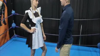 Blondie in Soviet school uniform vs her teacher