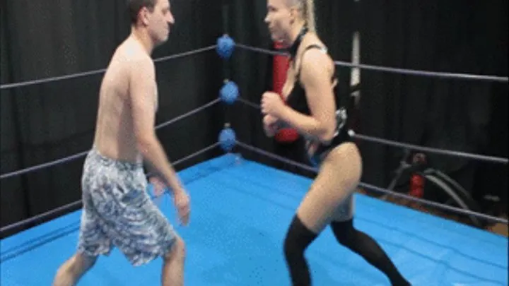 Strong fetish blondie wrestles competitively