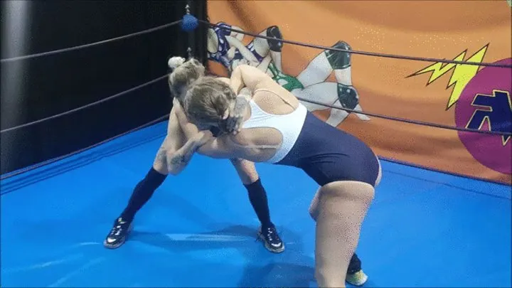 Freestyle wrestling female match in swimsuits