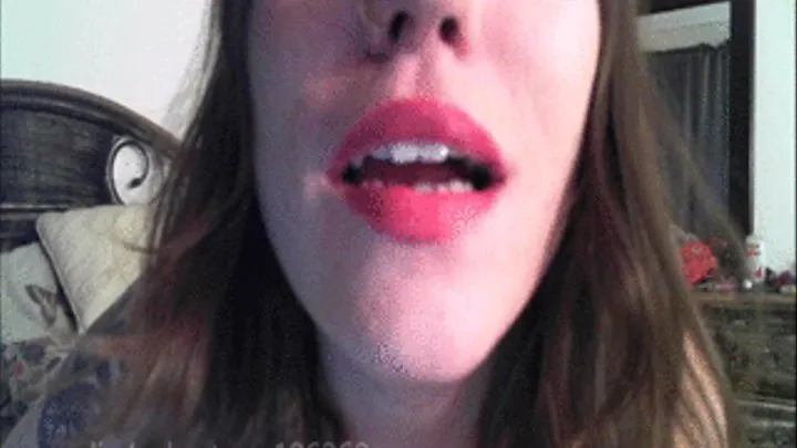 Veronas mouth close up, lipstick and lip licking!