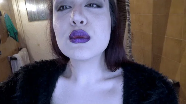 Shiny purple lips and mouth check