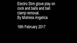 Electro Stim glove play on cock and balls - 17 Feb 2017