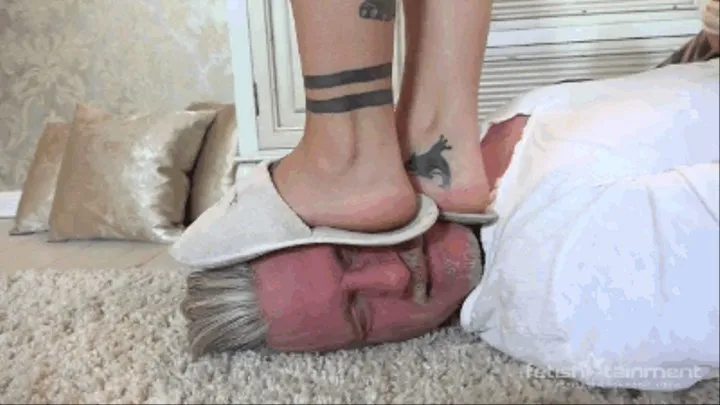 Alex tramples him under house slippers and bare feet