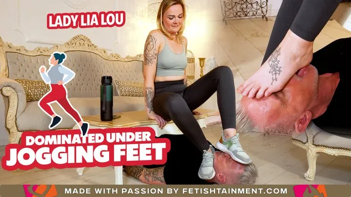 Dominated under jogging feet - long version ( Foot Domination with Lady Lia Lou )