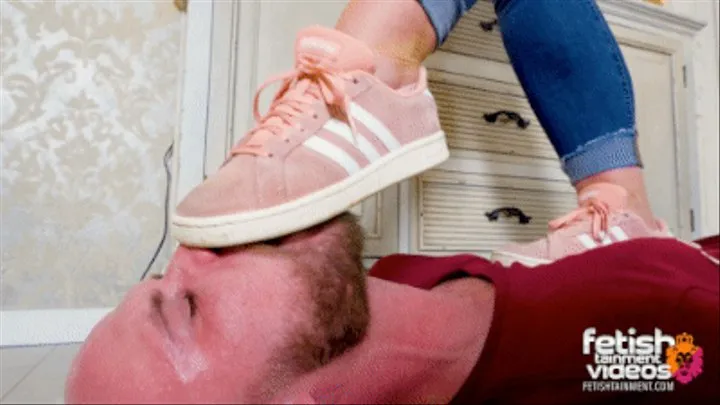 Trampled under my dirty Adidas sneakers ( Sneaker Trampling with BBW Mistress Cora )