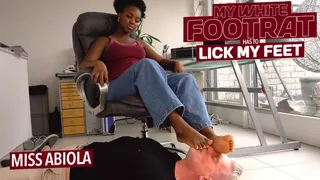 My white foot rat must now lick my feet! ( Foot Worship with Miss Abiola )