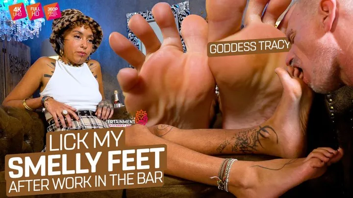 After working at the bar my feet are licked clean ( Foot Worship with Goddess Tracy ) - 640x360p