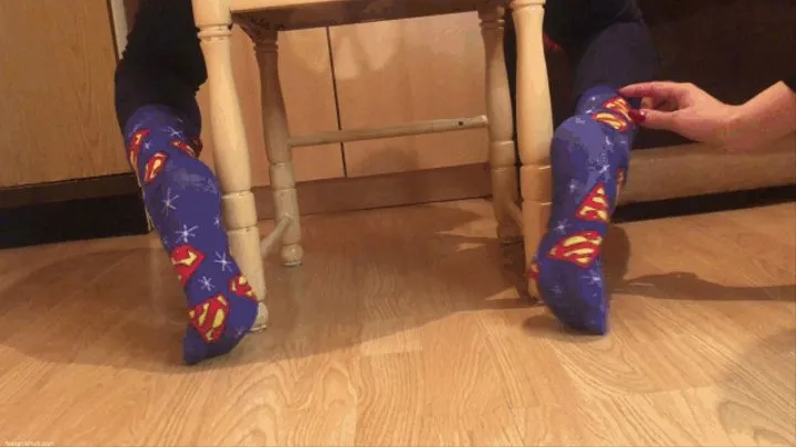 TICKLING TIED UP FEET WITH SUPERMAN SOCKS