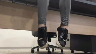 SOCKED FEET TEASE HANGING FROM THE DESK