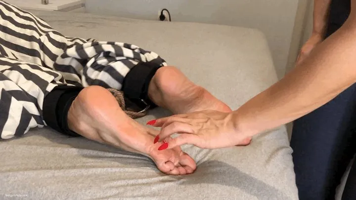 TICKLISH NIGHTMARE BIG FEET TICKLED WITH LONG FINGERNAILS