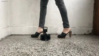 CRUSHING BOYFRIEND'S CAMERA IN CHUNKY HEELS