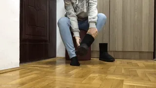 AFTER ICE SKATING NICKY IS TAKING OFF THREE PAIR OF NYLONS OFF HER SWEATY FEET