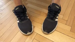TWO GIRLS WORN GYM SHOES TOE WIGGLING INSIDE SNEAKERS WITH HOLES (LONG)