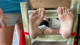 TICKLING DIRTY FEET TIED UP TO A CHAIR