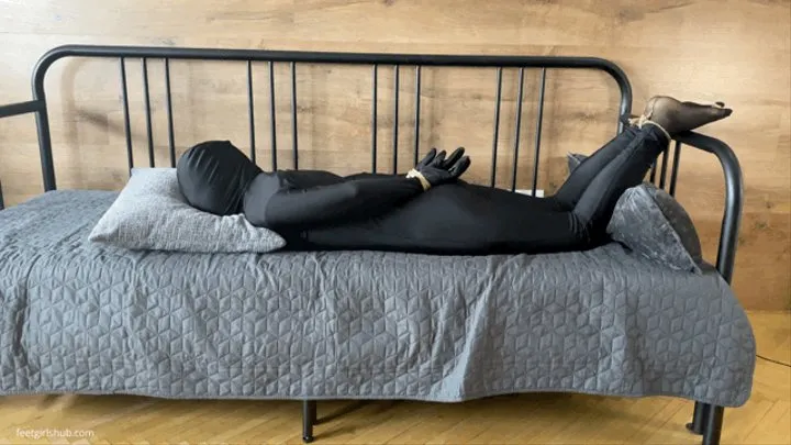 TIED UP GIRL IN BLACK ZENTAI SUIT