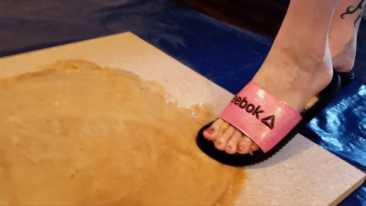 Karina Stuck in Sticky Pink and Black Slides