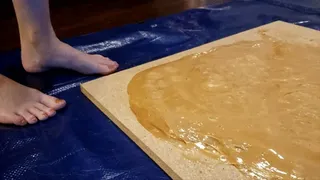 Karina Stuck Barefoot in Giant Honey Glue Trap