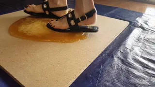 Kay Pop Stuck in Ultra Sticky Glue Trap Wearing Leather Sandals