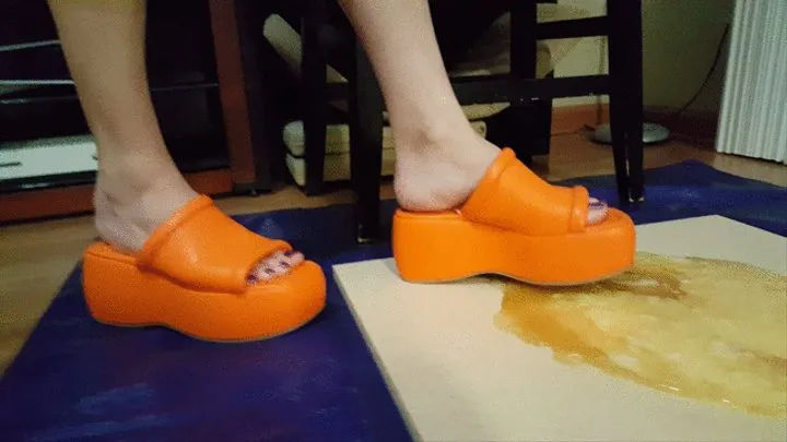 Lilith Doll Stuck in Sticky Orange Platform Sandals