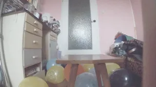 Butt drop, balloons pop