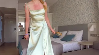 Brushing My Hair in Satin Gown
