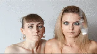 Strange thrapist with h.y.p.n.o.stone two girls to a lesbian domination! Cum on the faces. Part 2