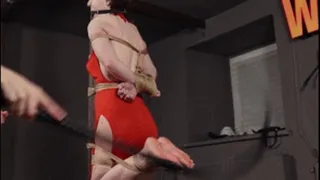 Helpless Alice gets hard bastinado while tied to pole on her knees
