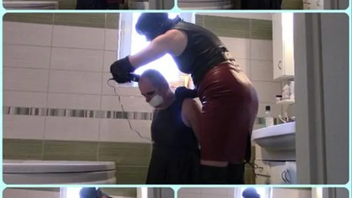 My leather slavegirl, part: Hair shaving