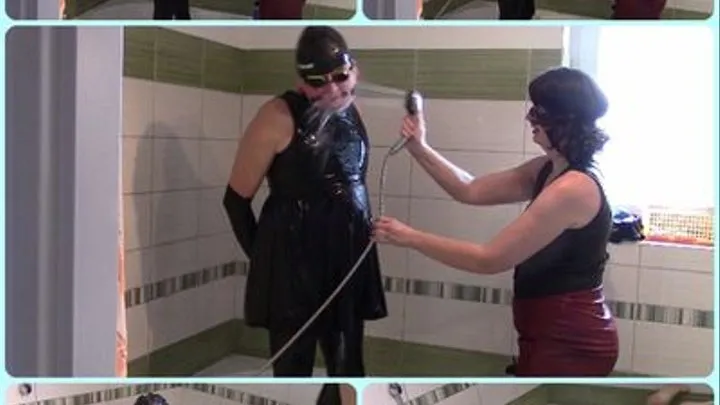 My leather slavegirl, part: Showering