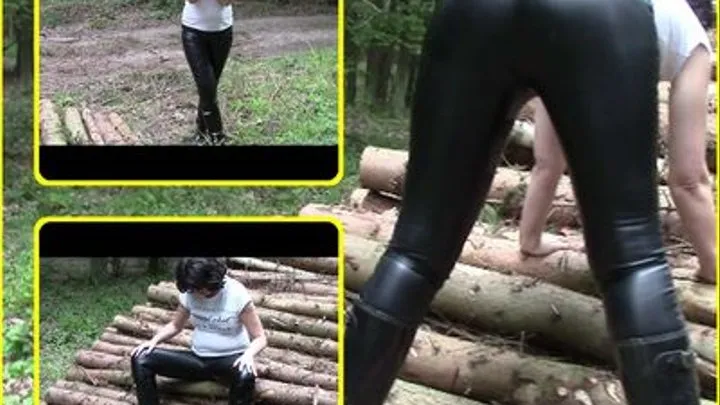 Forest pissing in leather jeans