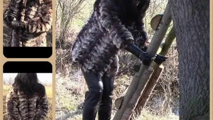 Outdoors handcuffed in fur coat 2