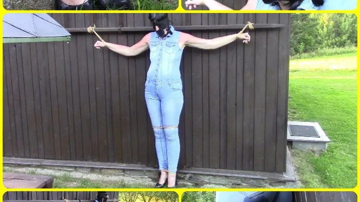 Bondage piss in jeans jumpsuit