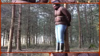 My amateur bondage, February 18, 2019: Down jacket bondage in the woods