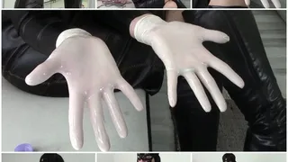 Wife in leather and white latex gloves