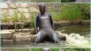 Bathing and swimming in full-body wetsuit