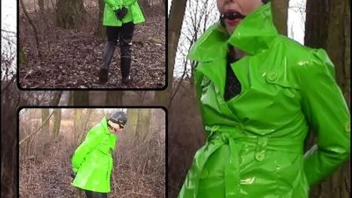 Handcuffed in black waders and shiny raincoat