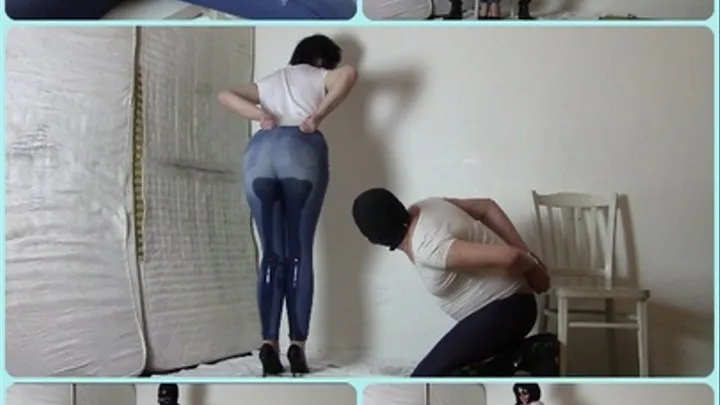 Jeans Mistress and jeans leggings slave (full video, parts: Double jeanspee and Milking)