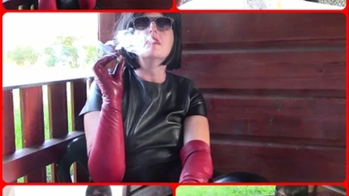 Cigar smoking in leather and dirty tongue