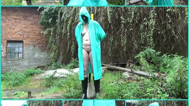 Handcuffed in green raincoat on the rain