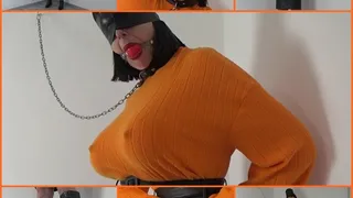 Busty Angela in handcuffs (hands behind back)