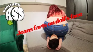 Jeans farts on dolls face