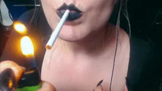 Smoking,black lips and black pointed nails