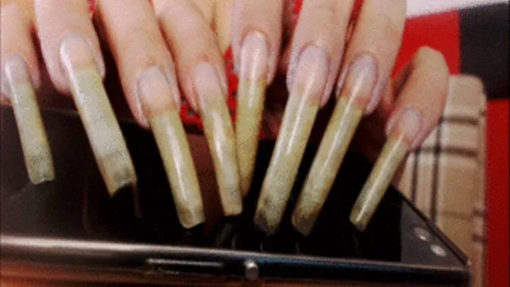 nails taping at smartphone