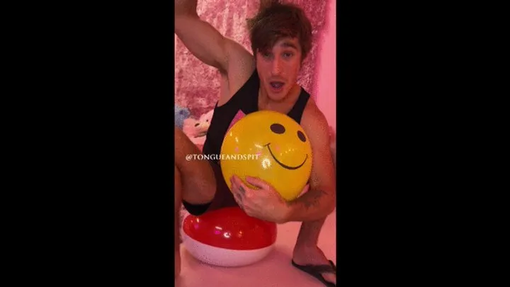 Logan Sitting on a Beach Ball and Blowing Balloons Part16 Video1