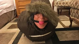 BERGAN PARKA BONDAGE SUIT GETS OUT OF HAND! SPANKING, SUITED UP, TIED UP AND GAGGED! BALLGAGGED