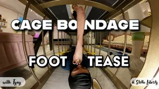 Cage Bondage Foot Tease- Stella Liberty & Tyny - foot slave training, foot domination, femdom POV, shoeplay, pedicured toes