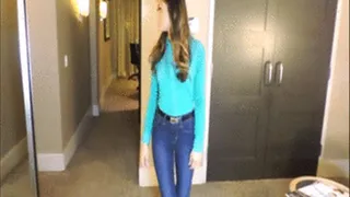 Chloe in tight Levi's jeans, Green blouse and boots -PART 1 DRY